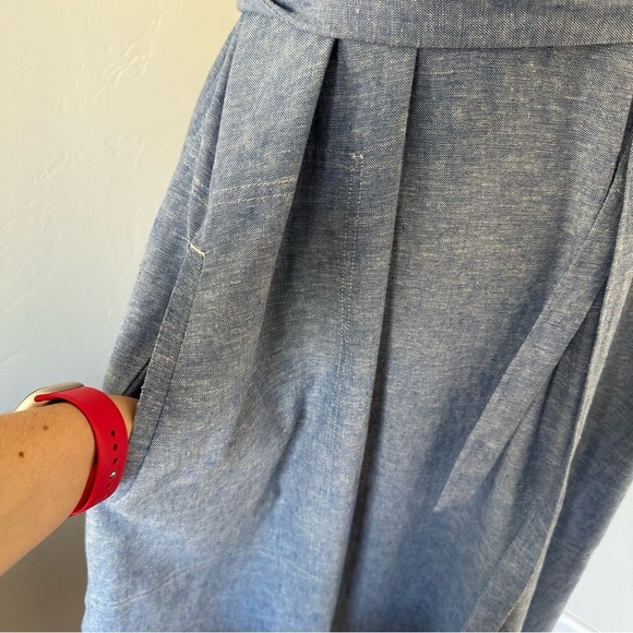 BANANA REPUBLIC Antique Blue LINEN-BLEND UTILITY MIDI SHIFT Shirt DRESS Size L - Picture 5 of 13